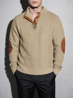 Code Culture catalog | stand-collar-long-sleeve-jacquard-knitted-pullover-sweater | khaki | zoom detail