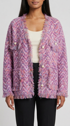 Code Culture catalog | womens-fringed-knitted-cardigan-coat | purple | zoom detail