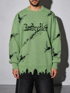 Code Culture catalog | new-personality-street-jacquard-ripped-frayed-vintage-loose-sweater | green | zoom detail