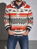 Code Culture catalog | hooded-sweater-mens-slim-jacquard-sweater-coat | red | zoom detail
