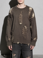 Code Culture catalog | ripped-sweater-mens-minority-all-match-idle-style | gray | zoom detail