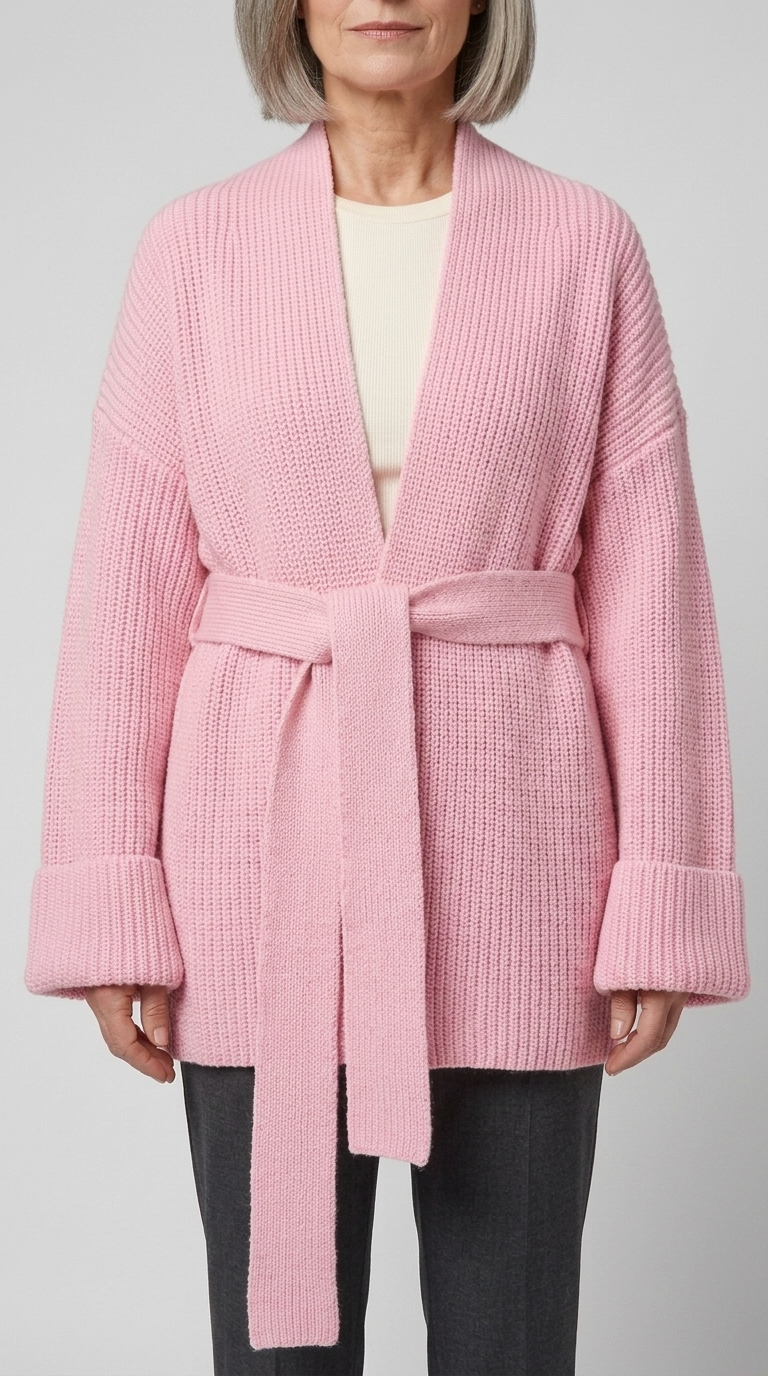 Code Culture catalog | cashmere-belt-knitted-cardigan-jacket | pink | zoom detail