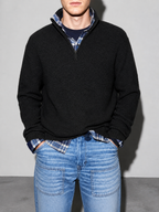Code Culture catalog | mens-business-casual-loose-zip-stand-collar-sweater | black | zoom detail