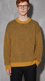 Code Culture catalog | sweater-mens-loose-round-neck-pullover-sweater | yellow | zoom detail