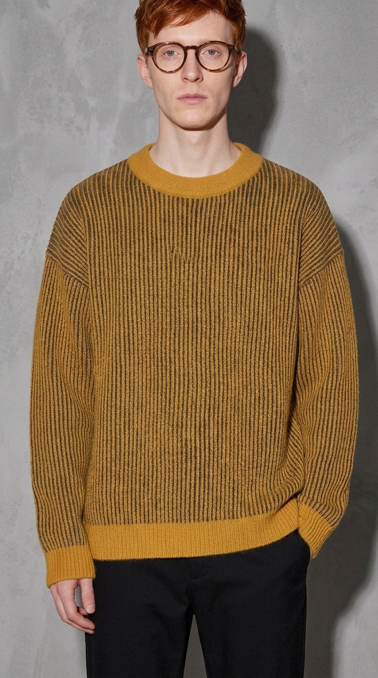Code Culture catalog | sweater-mens-loose-round-neck-pullover-sweater | yellow | zoom detail