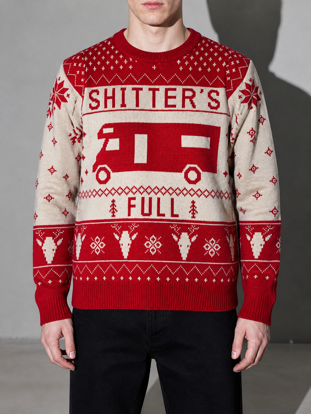 Code Culture catalog | pullover-crewneck-jacquard-christmas-sweater | red | zoom detail