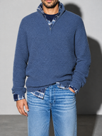 Code Culture catalog | mens-business-casual-loose-zip-stand-collar-sweater | blue | zoom detail