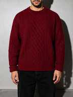 Code Culture catalog | autumn-and-winter-new-mens-twist-sweater-casual-round-neck-pullover-top | winered-round-neck | zoom detail