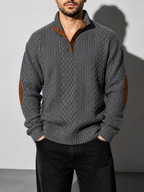 Code Culture catalog | stand-collar-long-sleeve-jacquard-knitted-pullover-sweater | dark-gray-1 | zoom detail