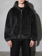 Code Culture catalog | mens-fleece-hooded-cotton-jacket | dark-grey | zoom detail