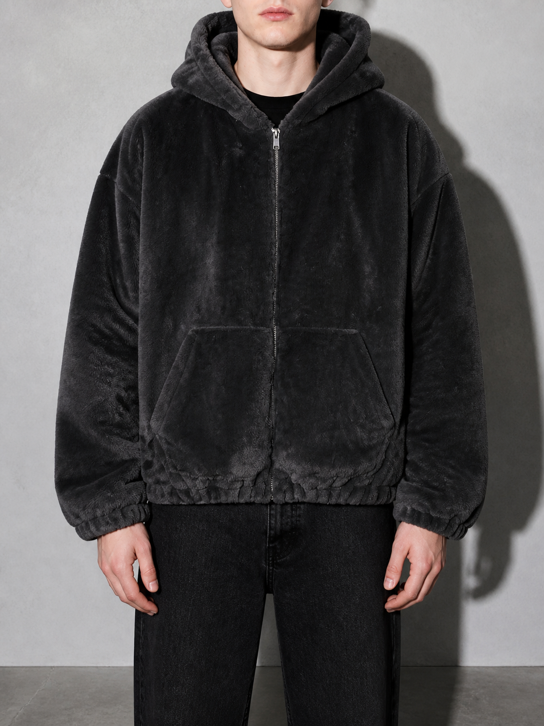 Code Culture catalog | mens-fleece-hooded-cotton-jacket | dark-grey | zoom detail