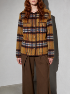 Code Culture catalog | mohair-plaid-vintage-long-woolen-collarless-jacket | color-yellow | zoom detail