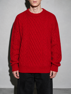 Code Culture catalog | autumn-and-winter-new-mens-twist-sweater-casual-round-neck-pullover-top | red-round-neck | zoom detail