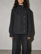 Code Culture catalog | washed-long-sleeve-denim-jacket-for-couples | color-black | zoom detail