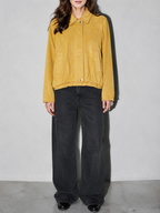 Code Culture catalog | womens-fashion-suede-bomber-jacket-coat | color-ginger-yellow | zoom detail