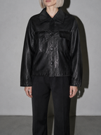 Code Culture catalog | korean-style-lapel-loose-temperament-leather-jacket | color-black | zoom detail