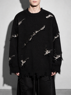 Code Culture catalog | new-personality-street-jacquard-ripped-frayed-vintage-loose-sweater | black | zoom detail