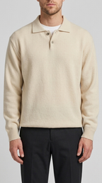 Code Culture catalog | lapel-polo-sweater-mens-loose-sweater | beige | zoom detail