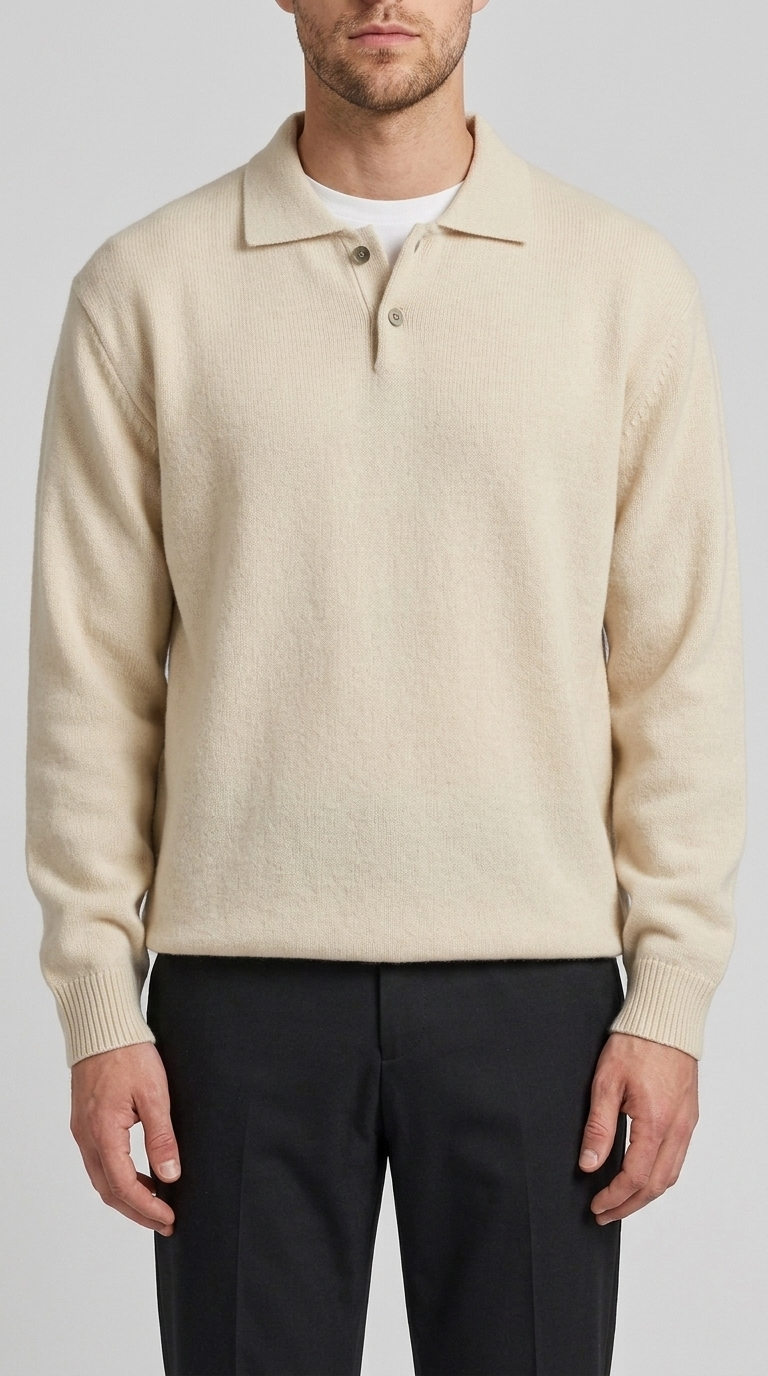 Code Culture catalog | lapel-polo-sweater-mens-loose-sweater | beige | zoom detail