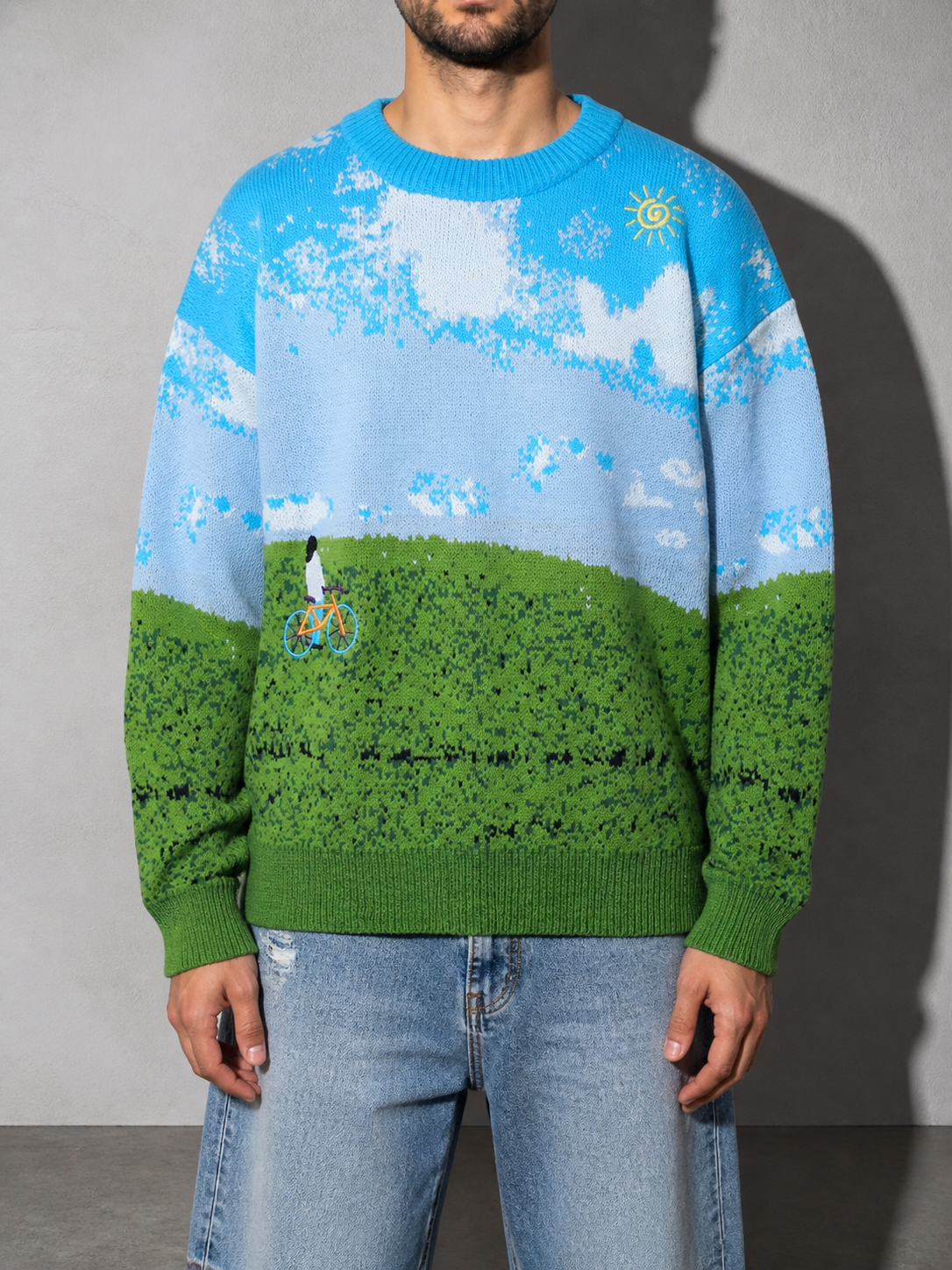Code Culture catalog | brand-landscape-jacquard-sweater | blue | zoom detail