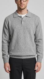 Code Culture catalog | lapel-polo-sweater-mens-loose-sweater | light-gray | zoom detail