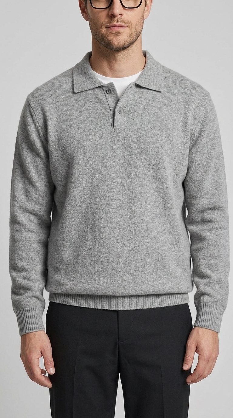 Code Culture catalog | lapel-polo-sweater-mens-loose-sweater | light-gray | zoom detail