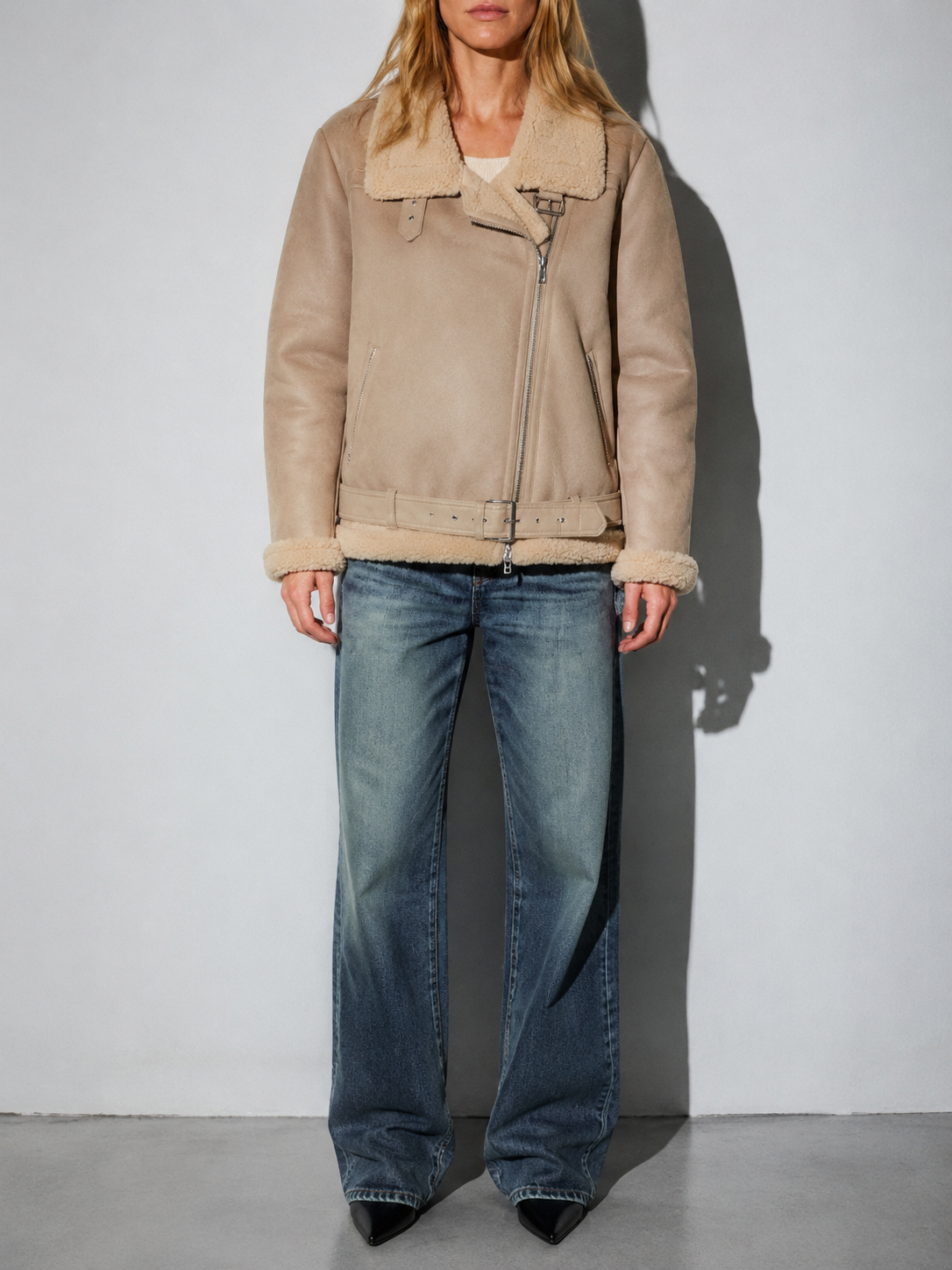 Code Culture catalog | womens-double-sided-suede-motorcycle-jacket | color-tan | zoom detail