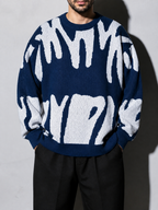 Code Culture catalog | mens-round-neck-sweater-sweater | blue-white | zoom detail