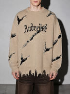 Code Culture catalog | new-personality-street-jacquard-ripped-frayed-vintage-loose-sweater | beige | zoom detail