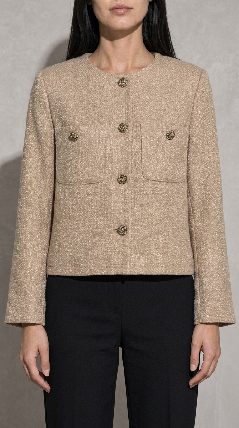 Code Culture catalog | womens-tweed-cardigan-coat | khaki | zoom detail
