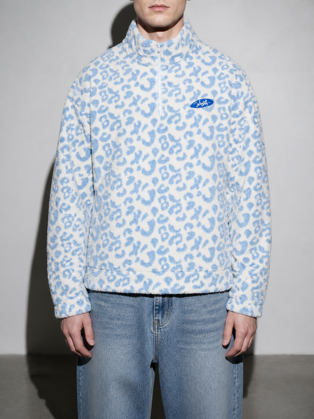 Code Culture catalog | oversized-stand-collar-jacket-lamb-fleece-sweater-fleece-top | 3518blue | zoom detail