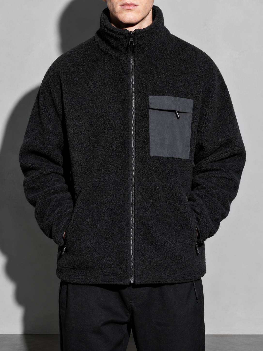 Code Culture catalog | mens-cardigan-fleece-outdoor-polar-fleece-jacket | black | zoom detail