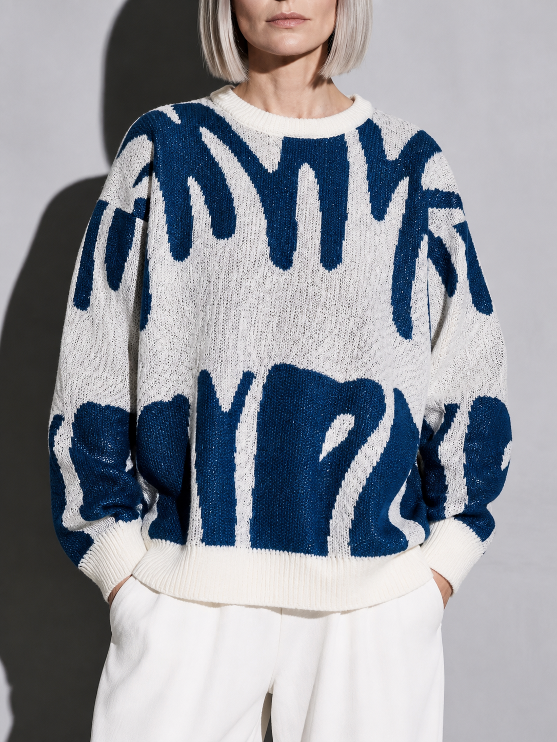 Code Culture catalog | mens-round-neck-sweater-sweater | white-blue | zoom detail