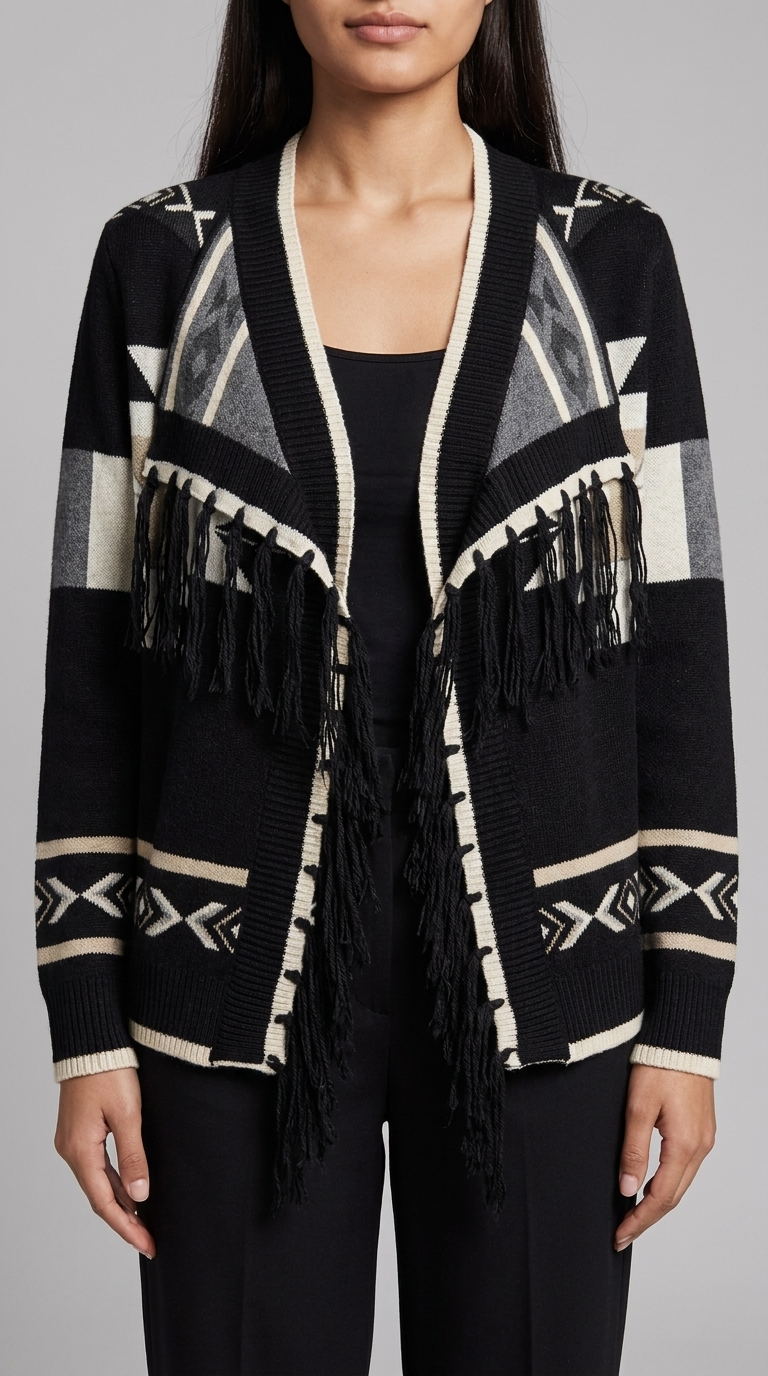 Code Culture catalog | long-sleeve-knit-cardigan | black | zoom detail