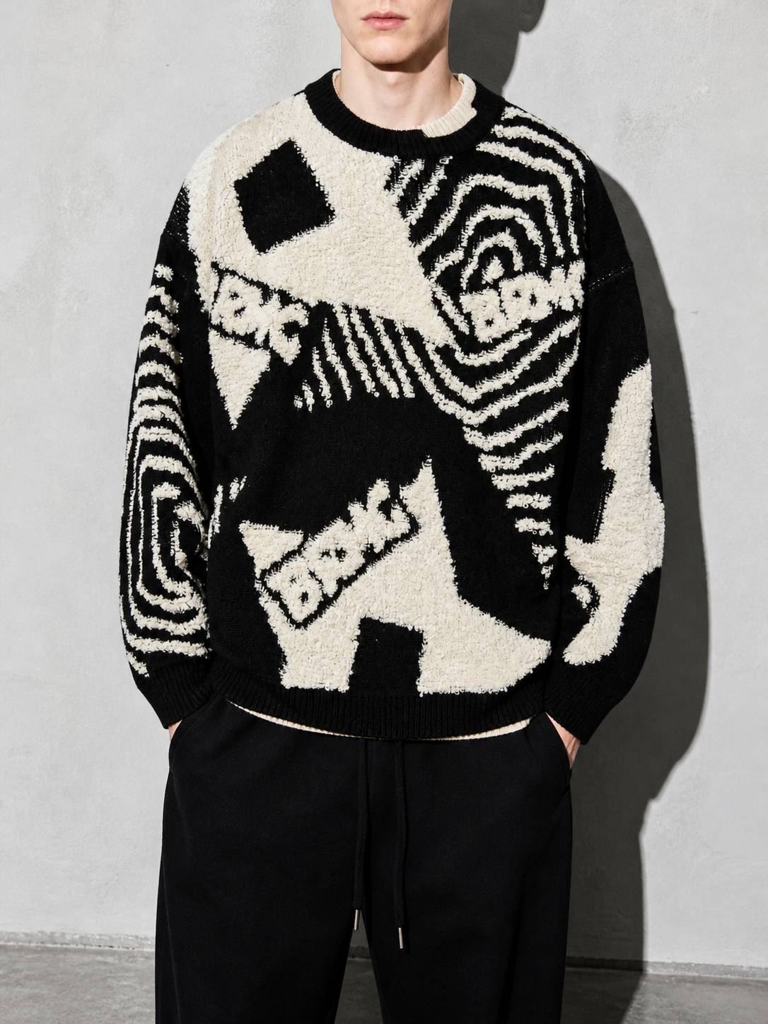 Code Culture catalog | mens-jacquard-sweater-casual-top | black | zoom detail