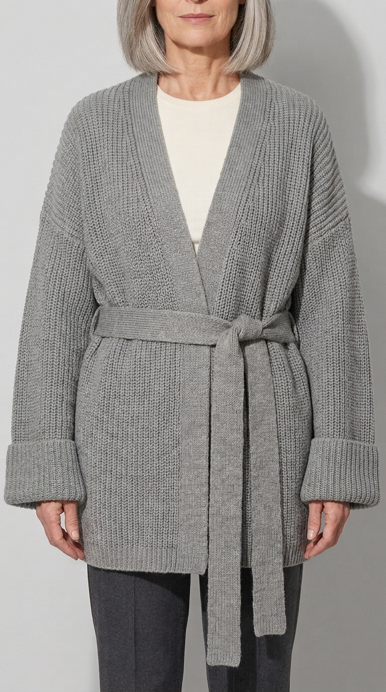 Code Culture catalog | cashmere-belt-knitted-cardigan-jacket | gray | zoom detail