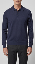 Code Culture catalog | mens-long-sleeved-sweater-lapel-comfortable-sweater | navy-blue | zoom detail