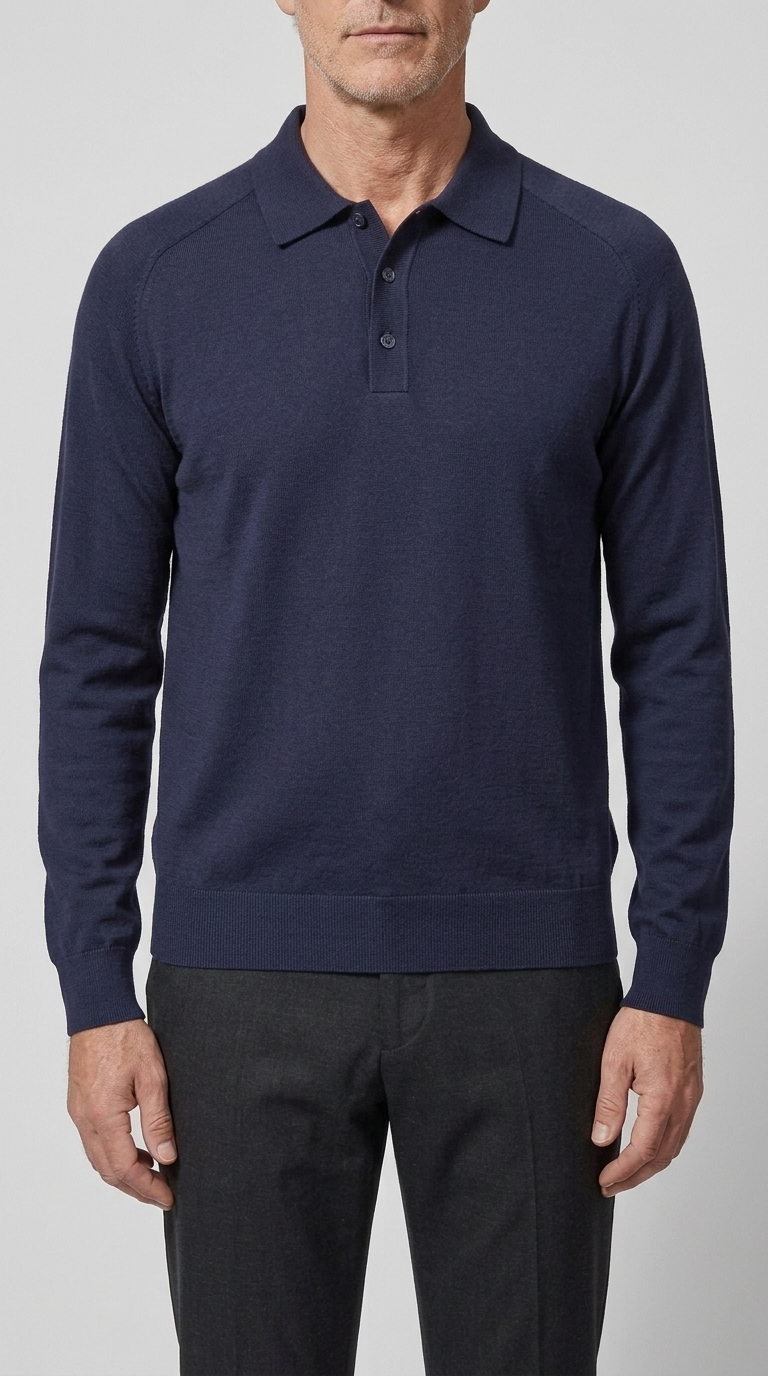 Code Culture catalog | mens-long-sleeved-sweater-lapel-comfortable-sweater | navy-blue | zoom detail