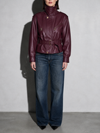 Code Culture catalog | womens-short-leather-jacket-with-lacing | color-wine-red | zoom detail