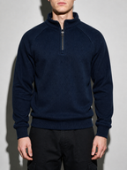 Code Culture catalog | european-and-american-half-zipper-sweater-stand-up-collar-all-match-fleece-mens-sweater-top | navy-blue | zoom detail
