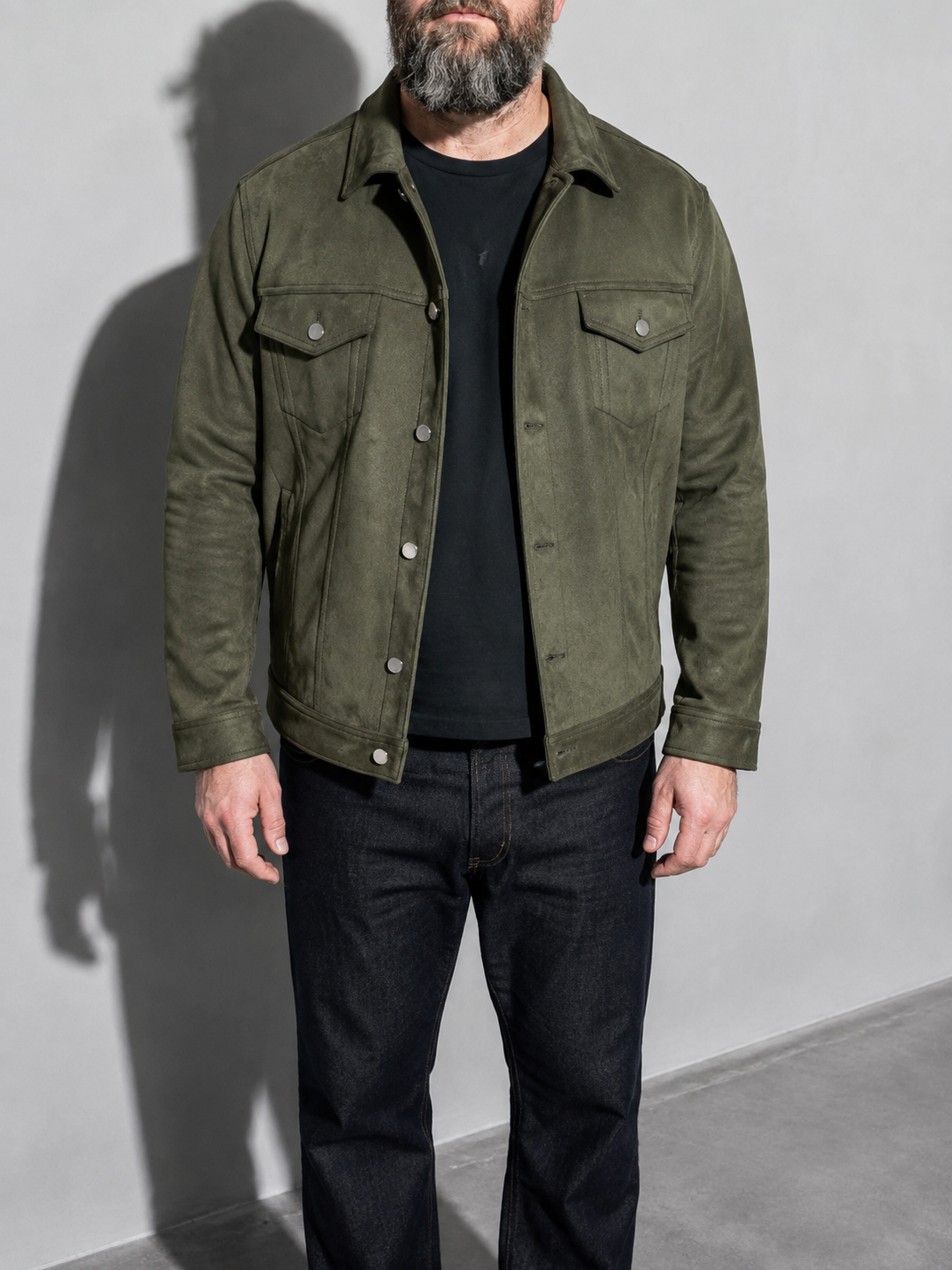 Code Culture catalog | new-suede-jacket-lapel-mens-workwear-coat | color-army-green | zoom detail