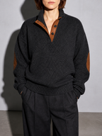 Code Culture catalog | stand-collar-long-sleeve-jacquard-knitted-pullover-sweater | dark-gray-2 | zoom detail