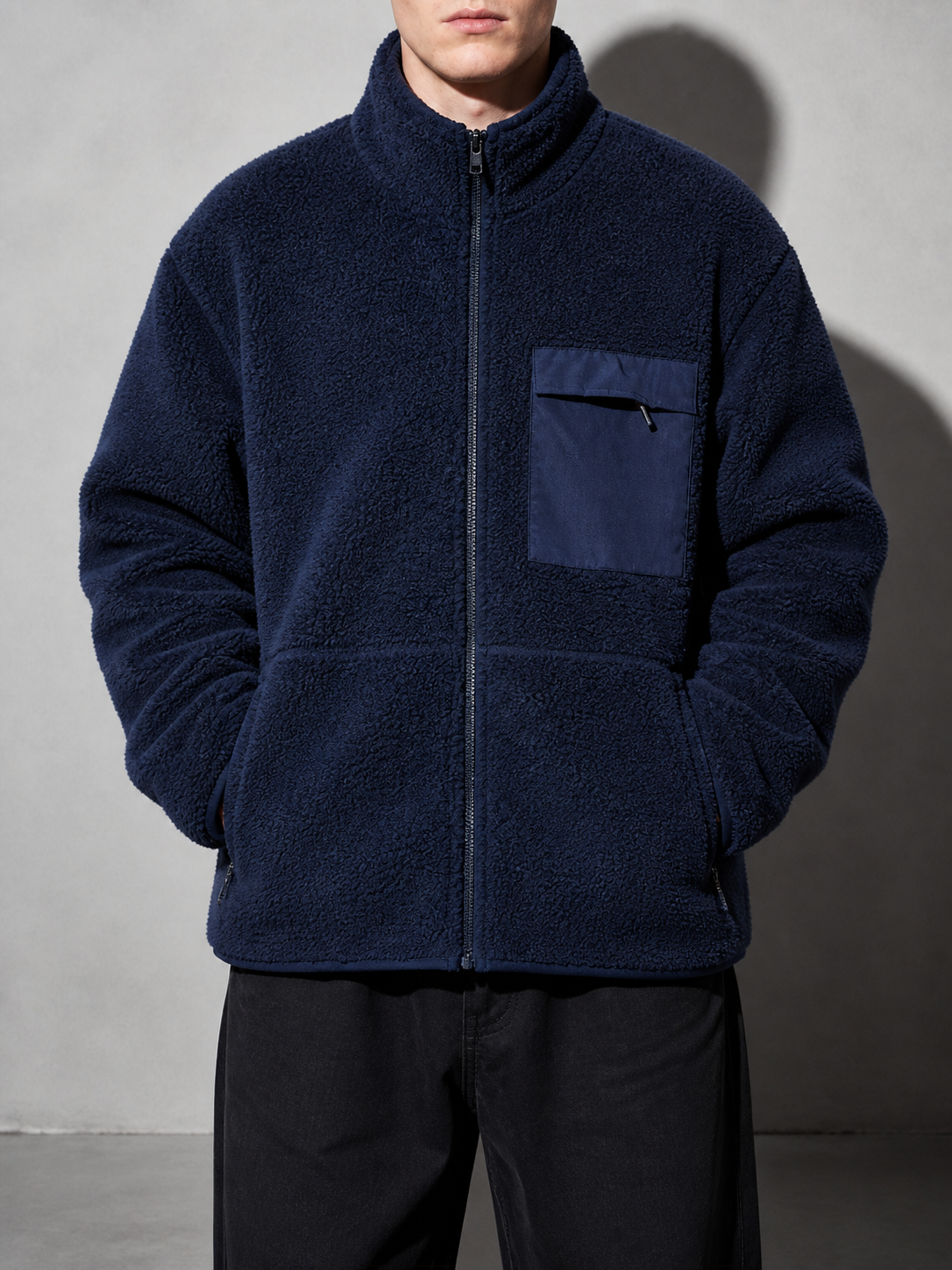 Code Culture catalog | mens-cardigan-fleece-outdoor-polar-fleece-jacket | navy-blue | zoom detail