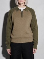 Code Culture catalog | american-casual-half-height-zip-polo-sweater | olive-green | zoom detail