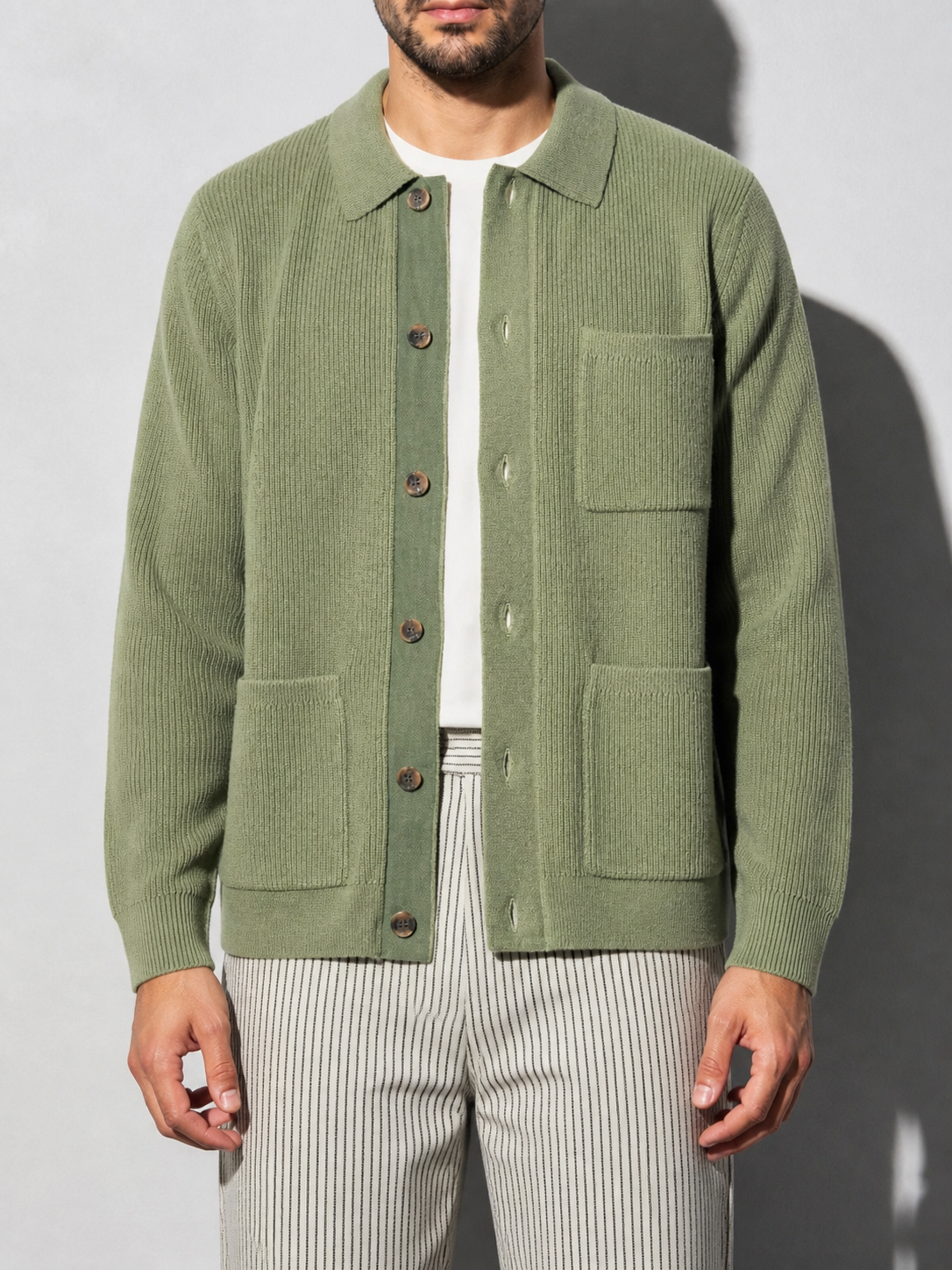 Code Culture catalog | high-density-sweater-shirt-collar-long-sleeve | green | zoom detail