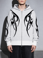 Code Culture catalog | totem-jacquard-contrast-color-hooded-zip-sweater | gray | zoom detail