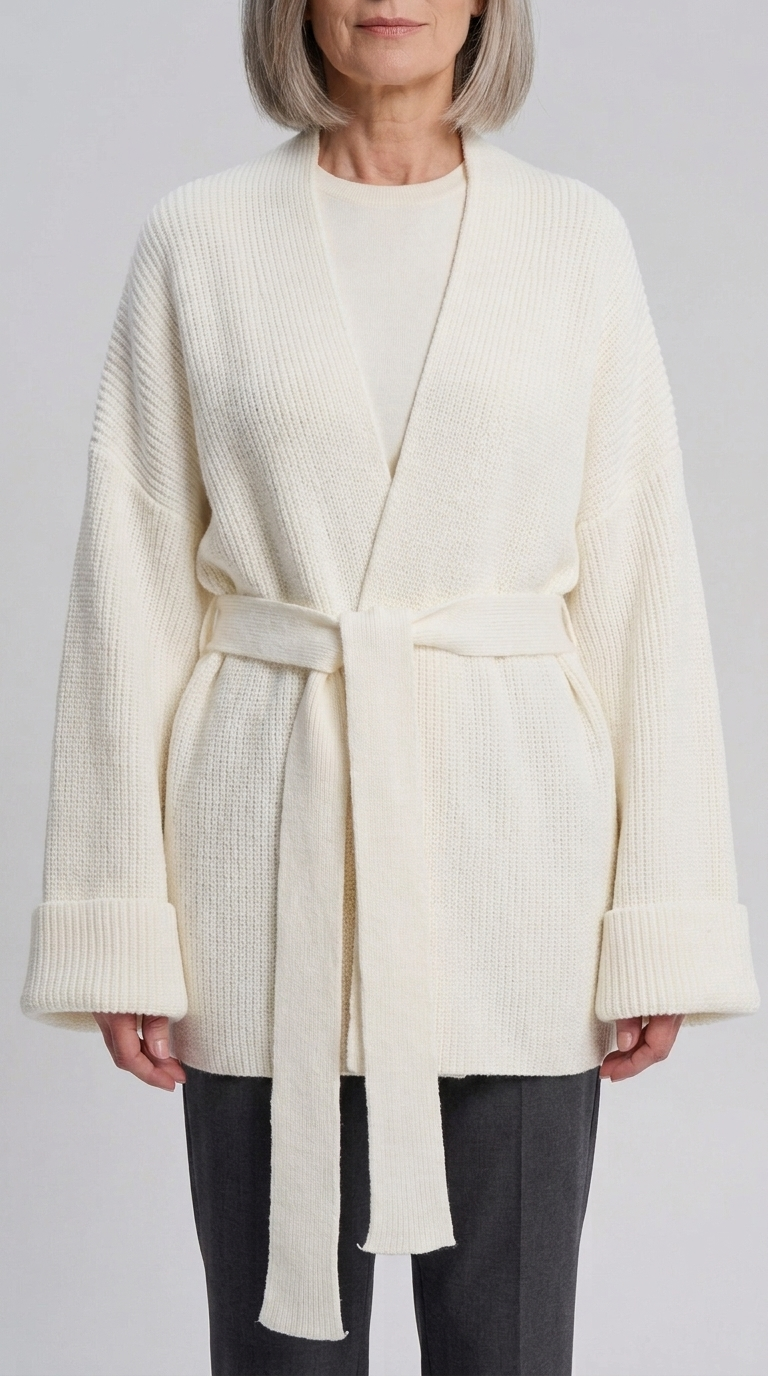 Code Culture catalog | cashmere-belt-knitted-cardigan-jacket | white | zoom detail