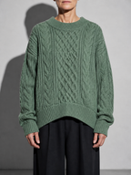 Code Culture catalog | autumn-and-winter-new-mens-twist-sweater-casual-round-neck-pullover-top | green-round-neck | zoom detail