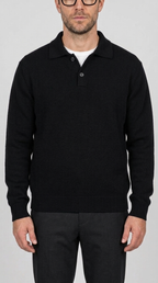 Code Culture catalog | lapel-polo-sweater-mens-loose-sweater | black | zoom detail