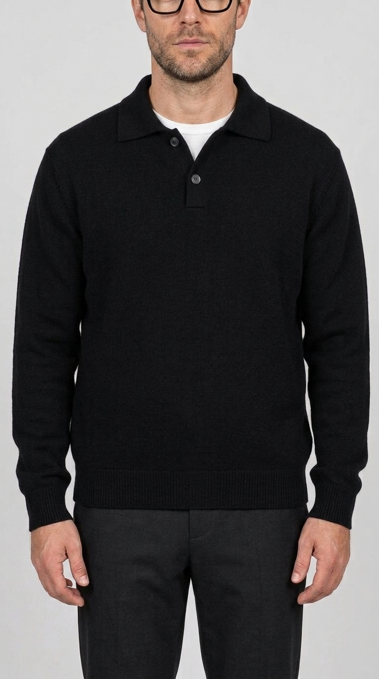 Code Culture catalog | lapel-polo-sweater-mens-loose-sweater | black | zoom detail